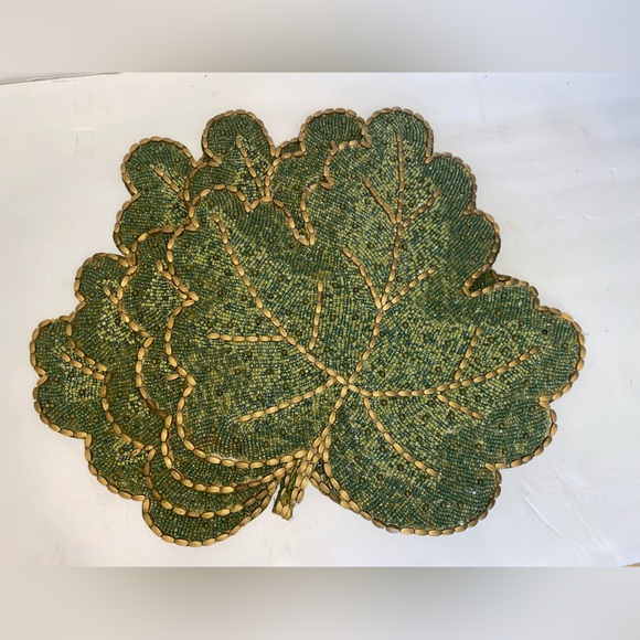 Set of 4 Vintage Hand Beaded Leaf Chargers - Picture 2 of 9
